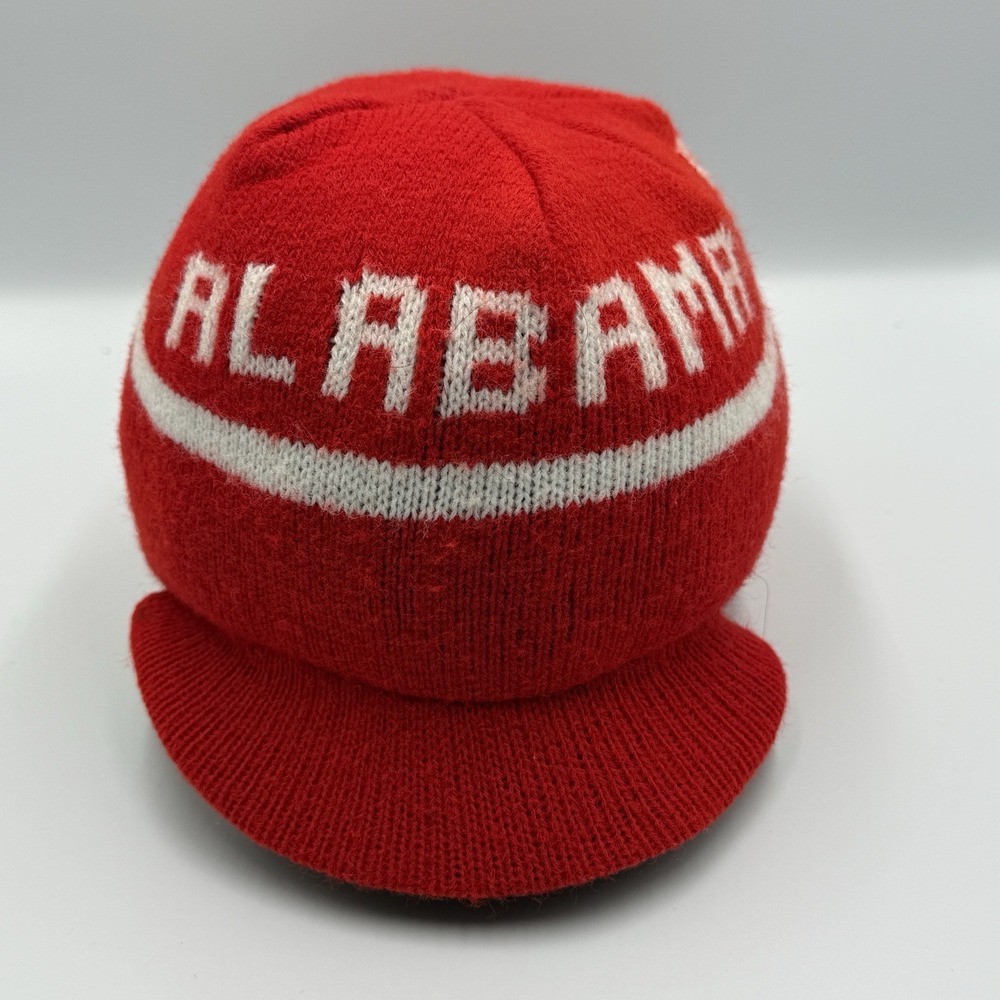 Vintage Alabama Roll Tide Knit‎ Visor Beanie Hat Red White Brim Cap
